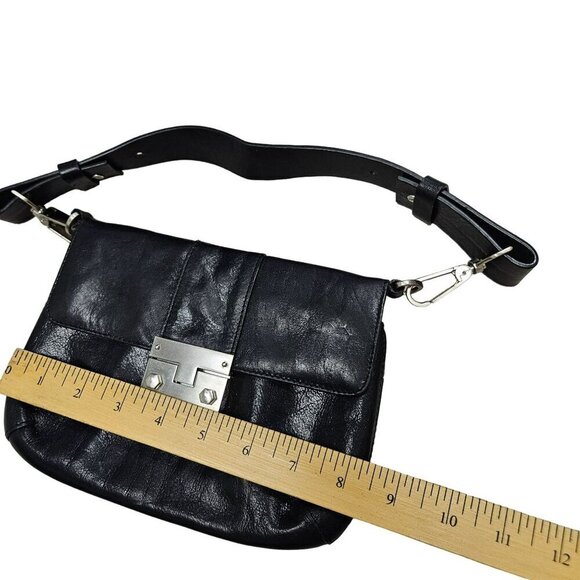 Hobo Y2k RARE 2000s 90s Vintage Black Leather Handbag Shoulder Bag Clasp Boho - Picture 13 of 13